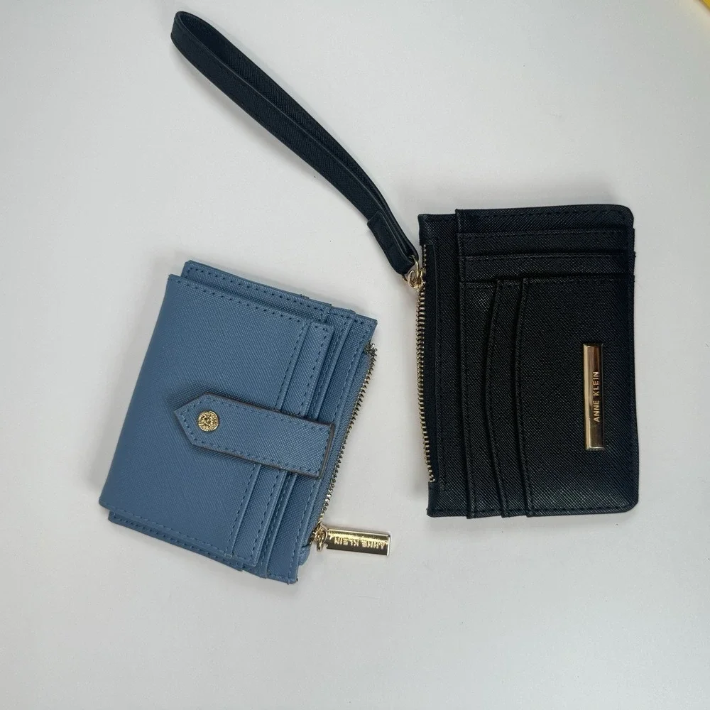 Anne Klein Mini Wallets‎ Lot Of 2 Black & Blue Card Holder Zip Coin Purse Set